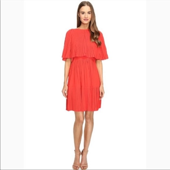 Kate Spade Pleated Persimmon Red Orange Cape Dress - Picture 6 of 6
